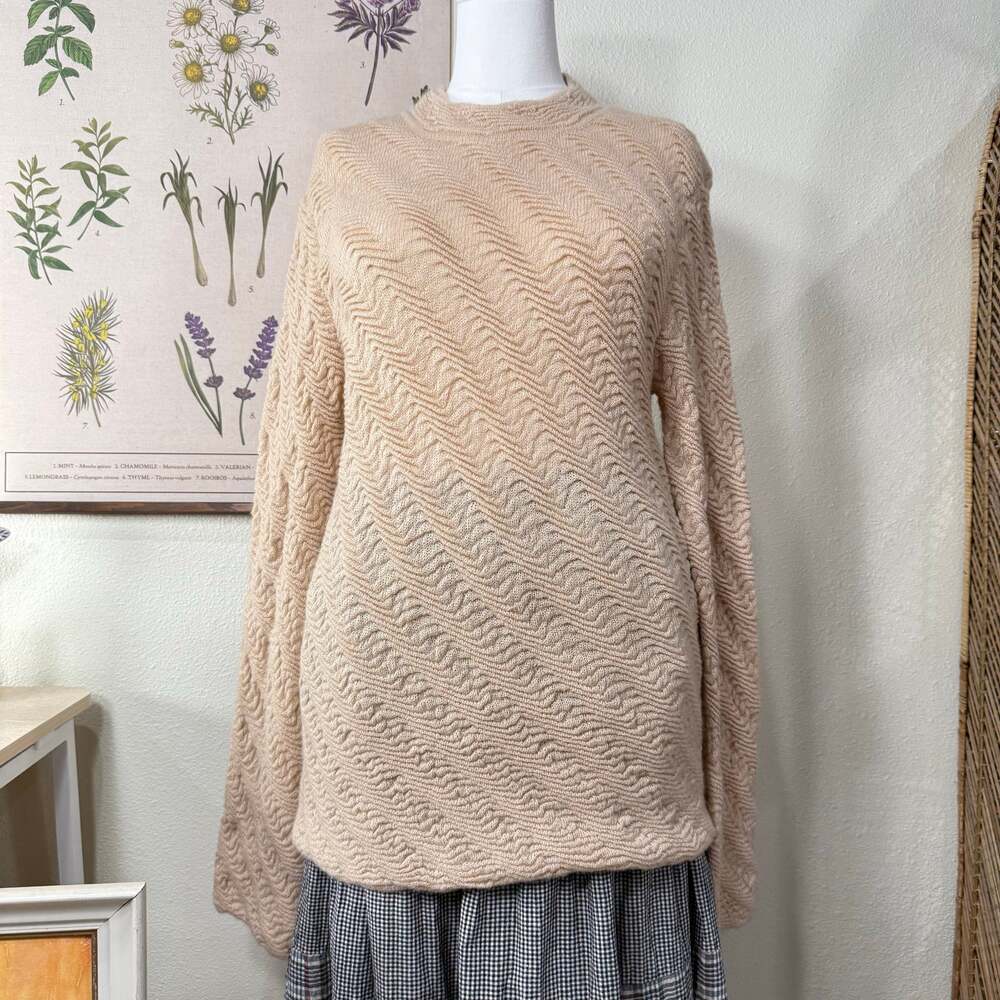 Sundance Tan Lightweight Semi Sheer Textured Wool Blend Tunic Sweater Boho XL